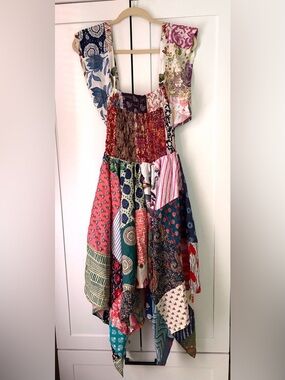 Women’s Kantha Patchwork Smocked Bodice Dress One Size
